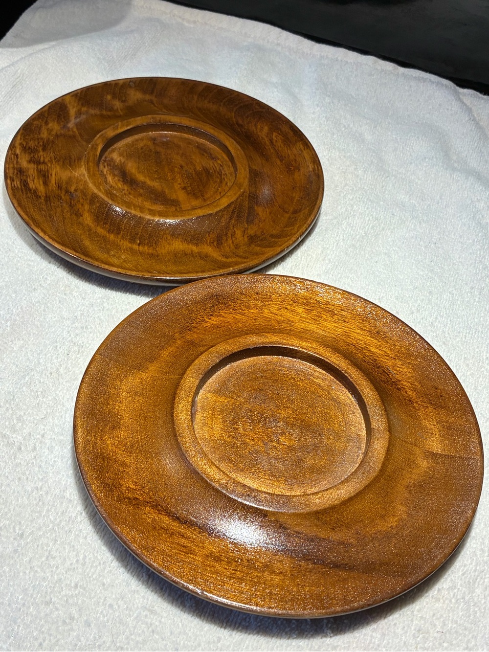 Wooden Candle Plates Set of 2 Brown. Japan
